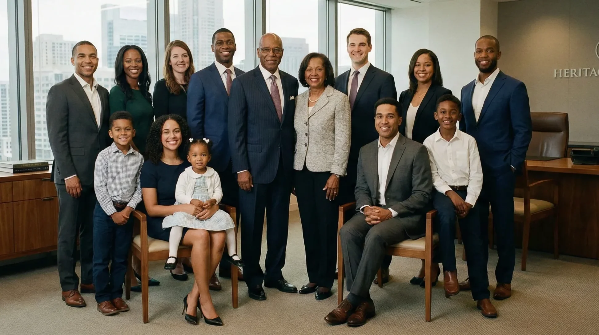 Família empresária discutindo planejamento sucessório e holding familiar